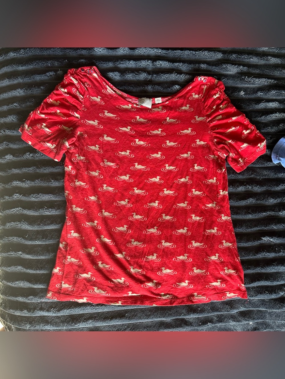 Anthropologie Postmark Duck Print Short Sleeve Top - Large